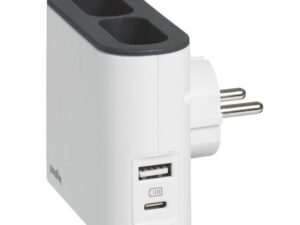 Еднопосочен разклонител 2x 2P еврощепсел 6A и 2 странични гнезда USB тип A+C 15W 3A бяло/сиво, Legrand